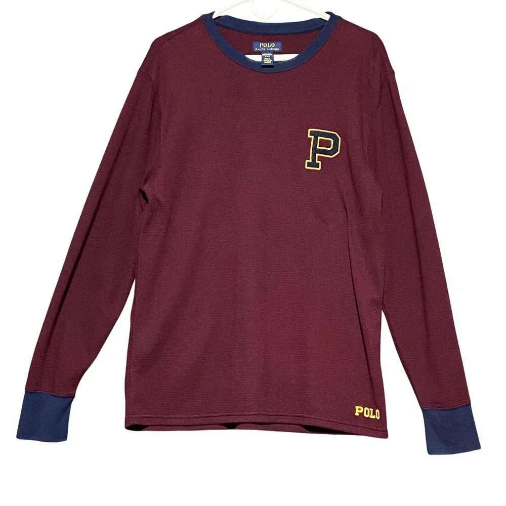 Polo Ralph Lauren Mens L/G Burgundy Long Sleeve Thermal‎ Sleep Shirt Patch Logo